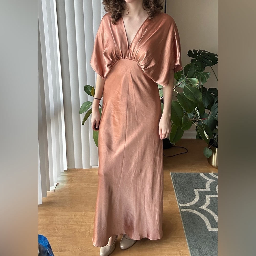 Dress Forum Reflection Blouson Dress in Golden Sand/Orange, Satin Maxi, Large - Picture 11 of 14